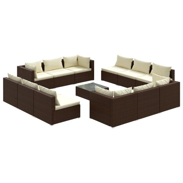 vidaXL 13-tlg. Garten-Lounge-Set mit Kissen Poly Rattan Braun