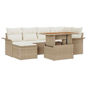 vidaXL Garten-Sofa-Set mit Speicher 7 pcs Beige Poly Rattan
