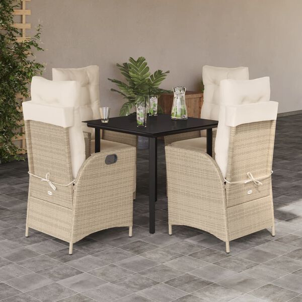 vidaXL 5-tlg. Garten-Essgruppe mit Kissen Beige Poly Rattan