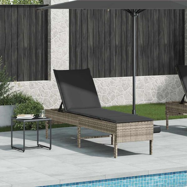 vidaXL Sonnenliege mit Auflage Hellgrau 55x200x44 cm Poly Rattan