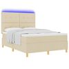 vidaXL LED Boxspringbett mit Matratze Creme 140 x 200 cm Stoff