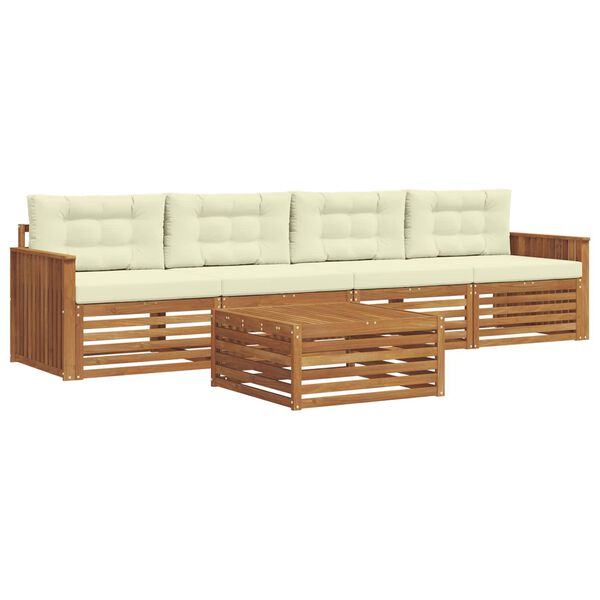 vidaXL Outdoor-Sofagarnitur mit Kissen 5 pcs Natur und Creme