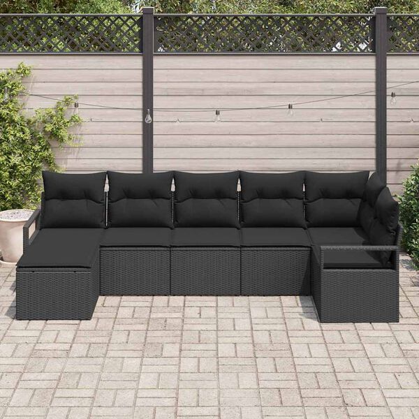 vidaXL Sofa Set mit Kissen 7 pcs Schwarz Poly Rattan