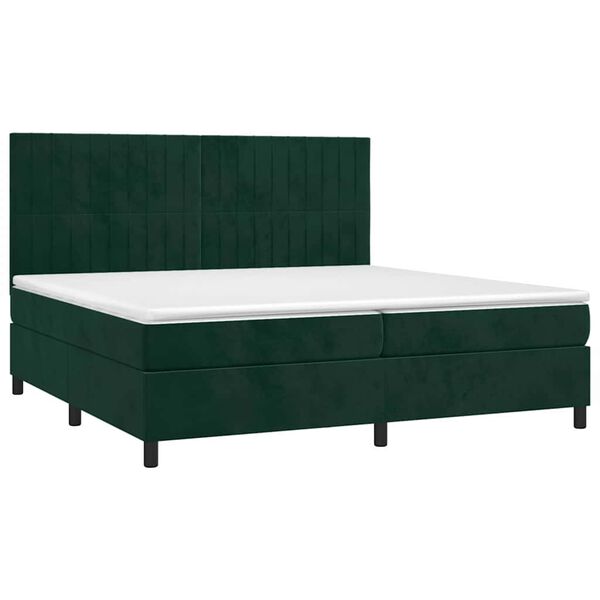 vidaXL Boxspringbett mit Matratze & LED Dunkelgr&uuml;n 200x200 cm Samt