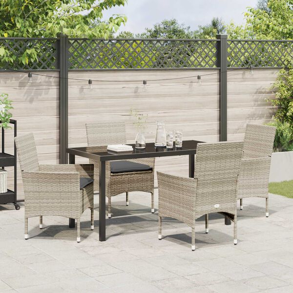 vidaXL Garten Essgruppe mit Kissen 5 pcs Hellgrau Poly-Rattan