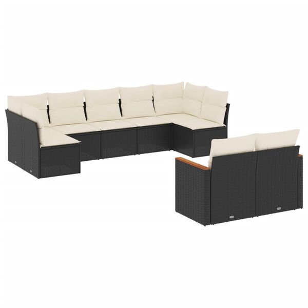 vidaXL 9-tlg. Garten-Sofagarnitur mit Kissen Schwarz Poly Rattan