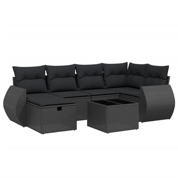 vidaXL 6-tlg. Garten-Sofagarnitur mit Kissen Schwarz Poly Rattan