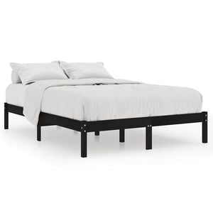 vidaXL Massivholzbett Schwarz 135x190 cm