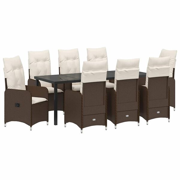 vidaXL Garten Essgruppe mit Kissen 9 pcs Braun Poly Rattan