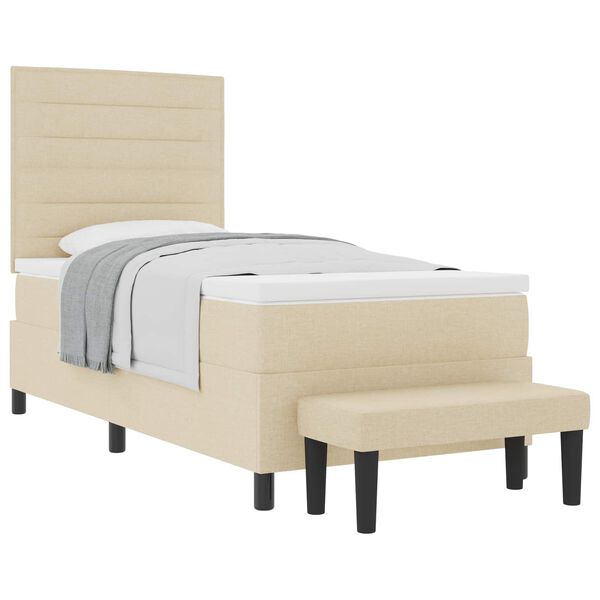 vidaXL Boxspringbett mit Kissen mit Kopfteil Creme 100 x 200 cm Stoff