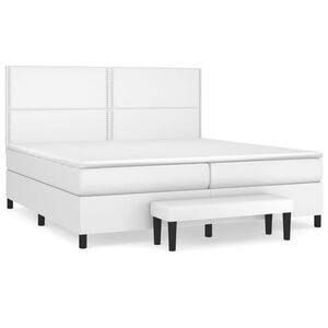 vidaXL Boxspringbett mit Matratze Wei&szlig; 200x200 cm Kunstleder