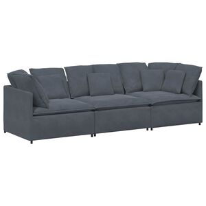 vidaXL Modulares Sofa mit Kissen Samt Dunkelgrau