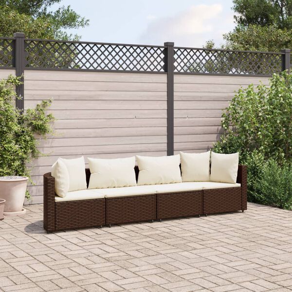 vidaXL 4-tlg. Garten-Sofagarnitur mit Kissen Braun Poly Rattan