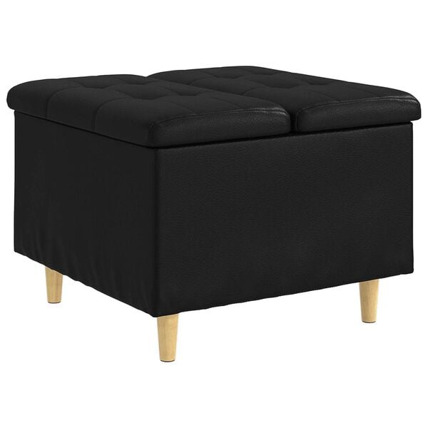 vidaXL Knopf Hocker mit Kissen Schwarz 60 x 60 x 45 cm Kunstleder