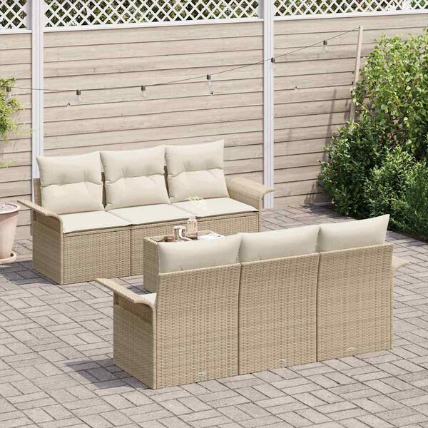 vidaXL Gartensofa-set mit Kissen 7 pcs Beige und Creme Poly-Rattan