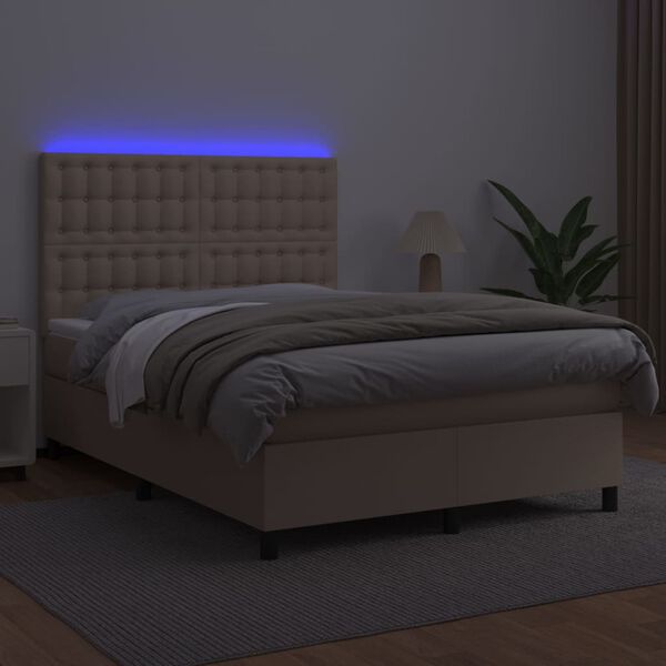 vidaXL Boxspringbett mit Matratze & LED Cappuccino-Braun 140x200cm