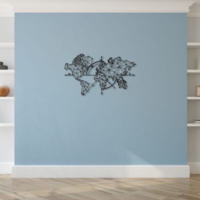 Homemania Wanddekoration Weltkarte 100x60 cm Metall Schwarz