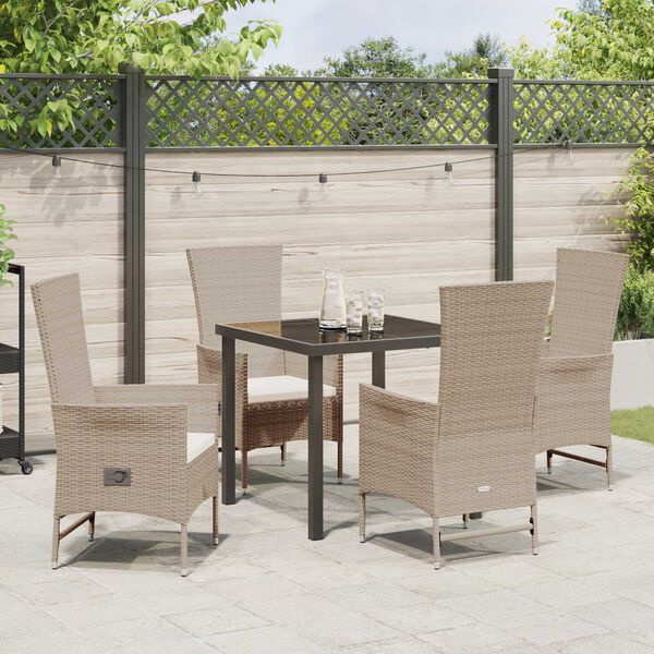 vidaXL Garten Essgruppe mit Kissen 5 pcs Beige Poly-Rattan