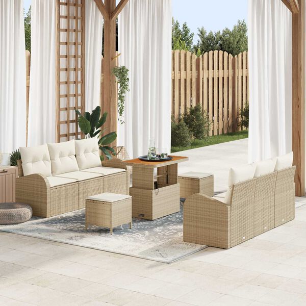 vidaXL Garten-Sofa-Set mit Kissen 9 pcs Beige Poly Rattan
