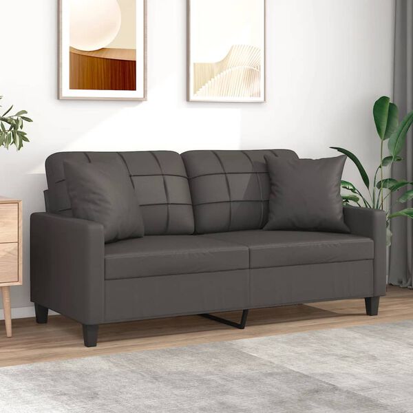 vidaXL 2-Sitzer-Sofa mit Kissen Grau 140 cm Kunstleder