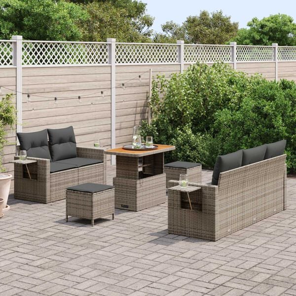 vidaXL Gartensofa-set mit Kissen 10 pcs Grau Poly-Rattan