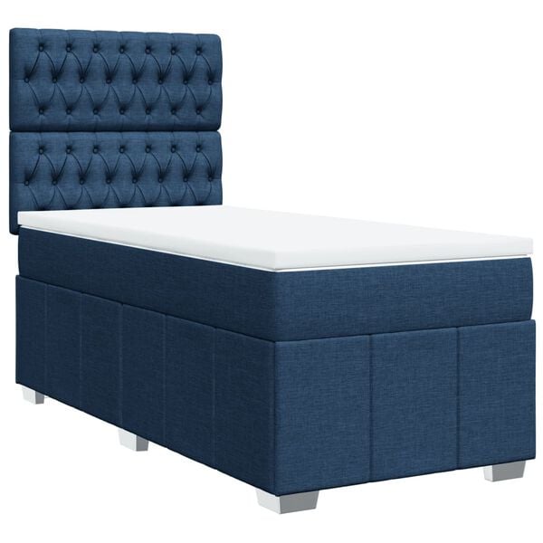 vidaXL Boxspringbett mit Matratze Blau 90x200 cm Stoff