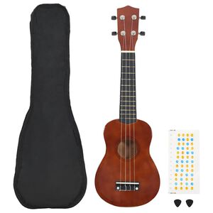 vidaXL Sopran Ukulele Set f&uuml;r Kinder mit Tasche Dunkles Holz 21"