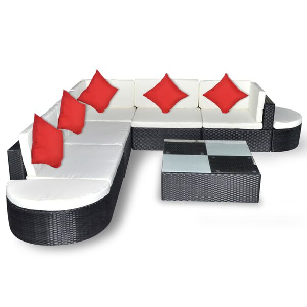 vidaXL 8-tlg. Garten-Lounge-Set mit Kissen Poly Rattan Schwarz