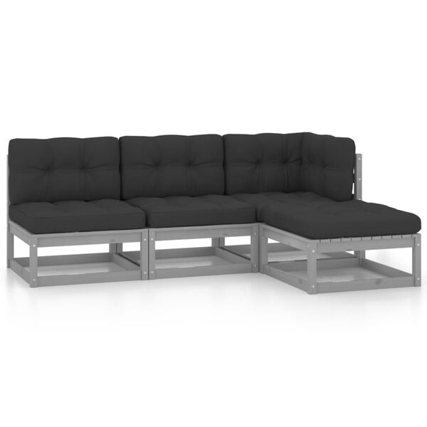 vidaXL 4-tlg. Garten-Lounge-Set mit Kissen Kiefer Massivholz