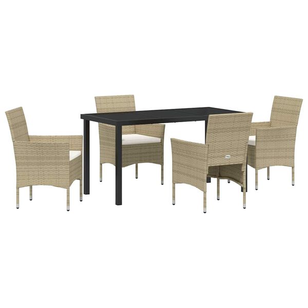 vidaXL Garten Essgruppe mit Kissen 5 pcs Beige Poly-Rattan
