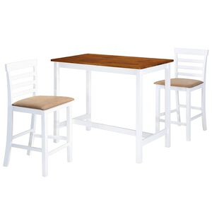 vidaXL Bartisch mit St&uuml;hlen 3-tlg. Massivholz Braun und Wei&szlig;