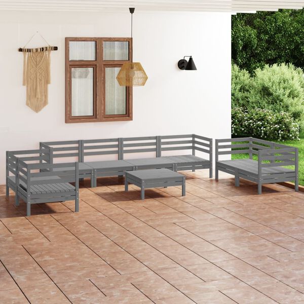 vidaXL 9-tlg. Garten-Lounge-Set Grau Massivholz Kiefer