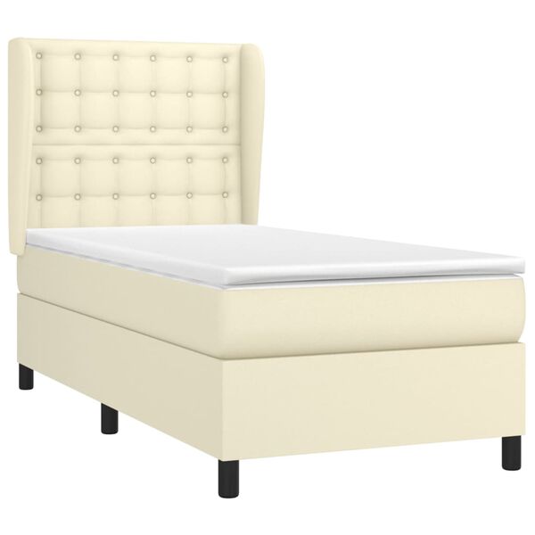 vidaXL Boxspringbett mit Matratze Creme 90x200 cm Kunstleder