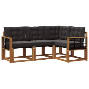 vidaXL Outdoor-Sofagarnitur mit Kissen 4 pcs Nat&uuml;rlich und Schwarz