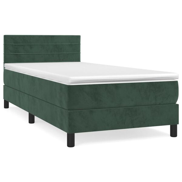 vidaXL Boxspringbett mit Matratze Dunkelgrün 90x200 cm Samt
