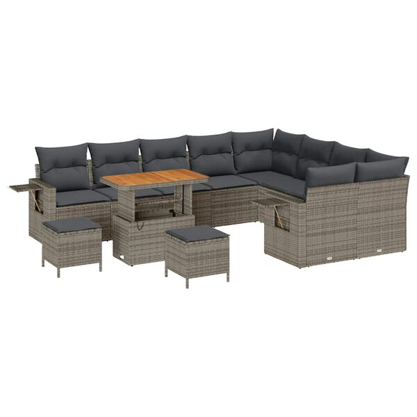 vidaXL Garten-Sofa-Set mit Kissen mit Speicher 12 pcs Grau