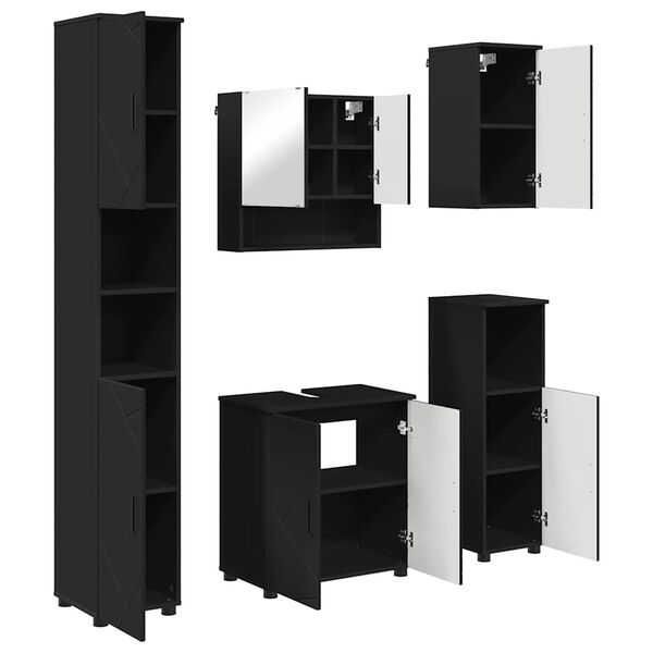 vidaXL Badezimmerm&ouml;bel-Set 5 pcs Schwarz Holzwerkstoff & Metall