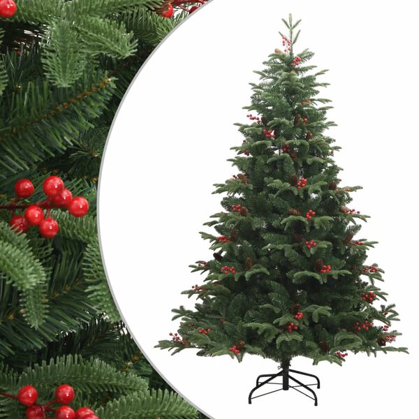 vidaXL K&uuml;nstlicher Weihnachtsbaum Klappbar mit Zapfen & Beeren 240 cm