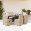 vidaXL 7-tlg. Garten-Essgruppe mit Kissen Beige Poly Rattan