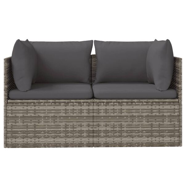 vidaXL Gartensofa 2-Sitzer mit Kissen Grau Poly Rattan