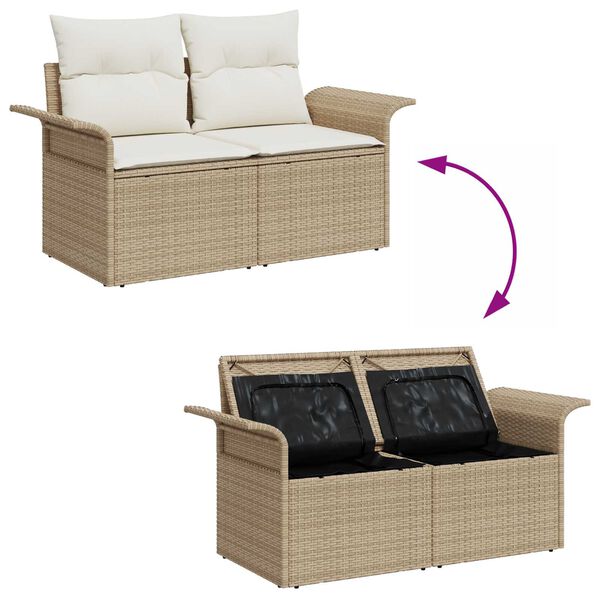 vidaXL Gartensofa-set mit Kissen mit Speicher 5 pcs Beige Poly Rattan