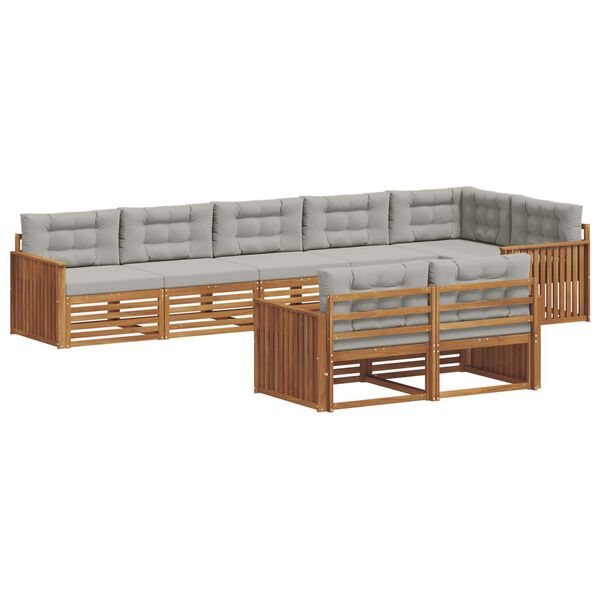 vidaXL Outdoor-Sofagarnitur mit Kissen 8 pcs Nat&uuml;rlich und Hellgrau