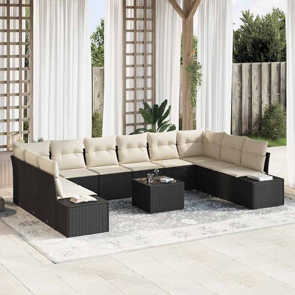 vidaXL Gartensofa-set mit Kissen 11 pcs Schwarz Poly-Rattan