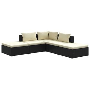vidaXL 5-tlg. Garten-Lounge-Set mit Kissen Poly Rattan Schwarz
