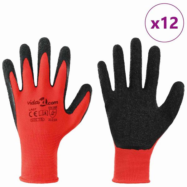 vidaXL Arbeitshandschuhe 12 pcs Rot und Schwarz 7 / S Latexbeschichtung