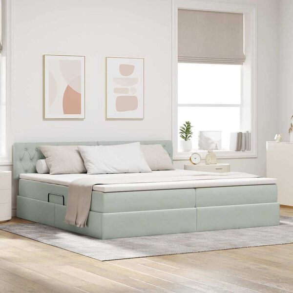 vidaXL Bett mit Stauraum und LED Hellgrau 200 x 200 cm Samt