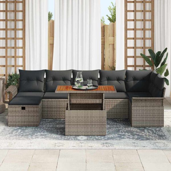 vidaXL Gartensofa-set mit Kissen mit Speicher 8 pcs Grau Poly-Rattan