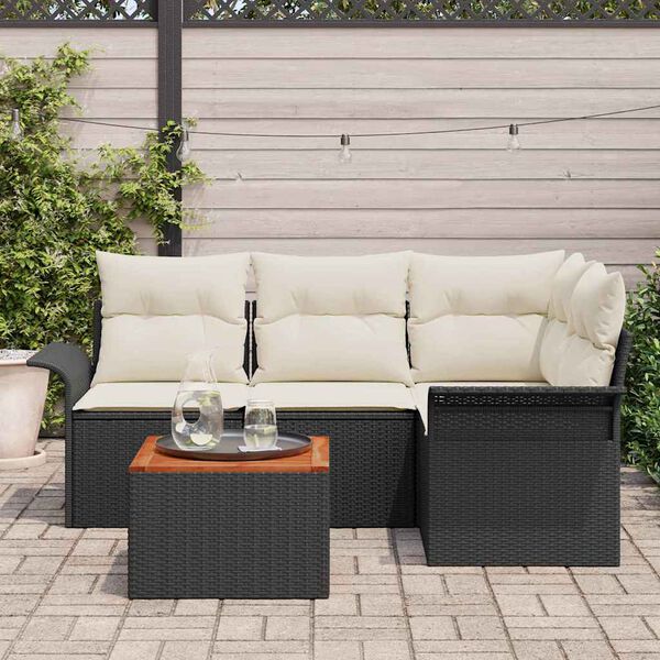 vidaXL Gartensofa-set mit Kissen 5 pcs Schwarz Poly-Rattan