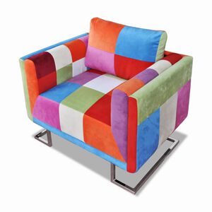 vidaXL W&uuml;rfel-Sessel mit Verchromten Beinen Patchwork-Design Stoff