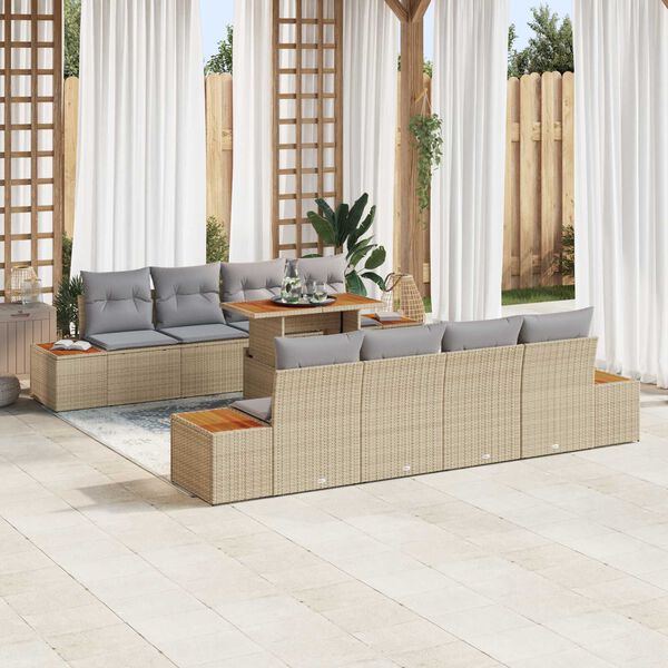 vidaXL Garten Essgruppe mit Kissen mit Kissen 9 pcs Beige und Grau